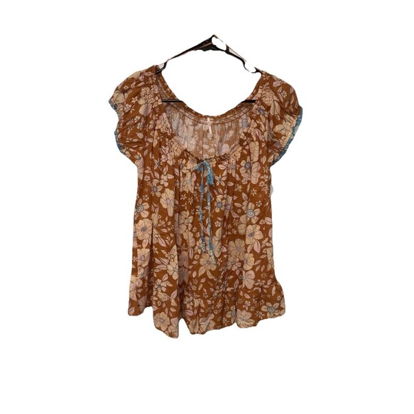 Free People Frankie Floral Peasant Tie Neckline Tunic Top XS New Boho Cotton - Picture 14 of 15